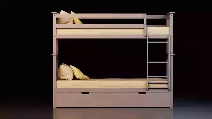 Modern Wooden Bunk Bed with Storage 3D model 5