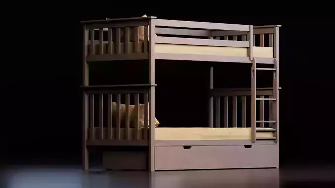 Modern Wooden Bunk Bed with Storage 3D model