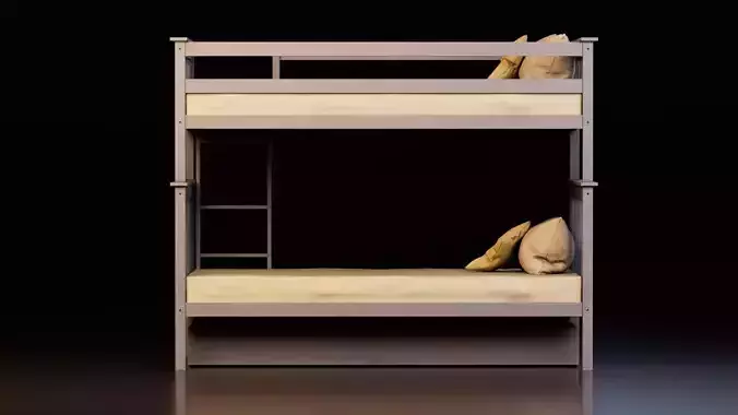 Modern Wooden Bunk Bed with Storage 3D model 6