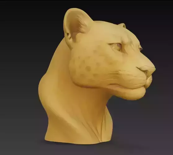 Realistic Cougar Head Sculpture 3D Model