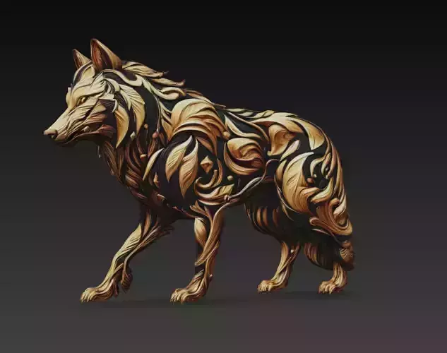 Ornamental Wolf Sculpture Fantasy Animal 3D Model