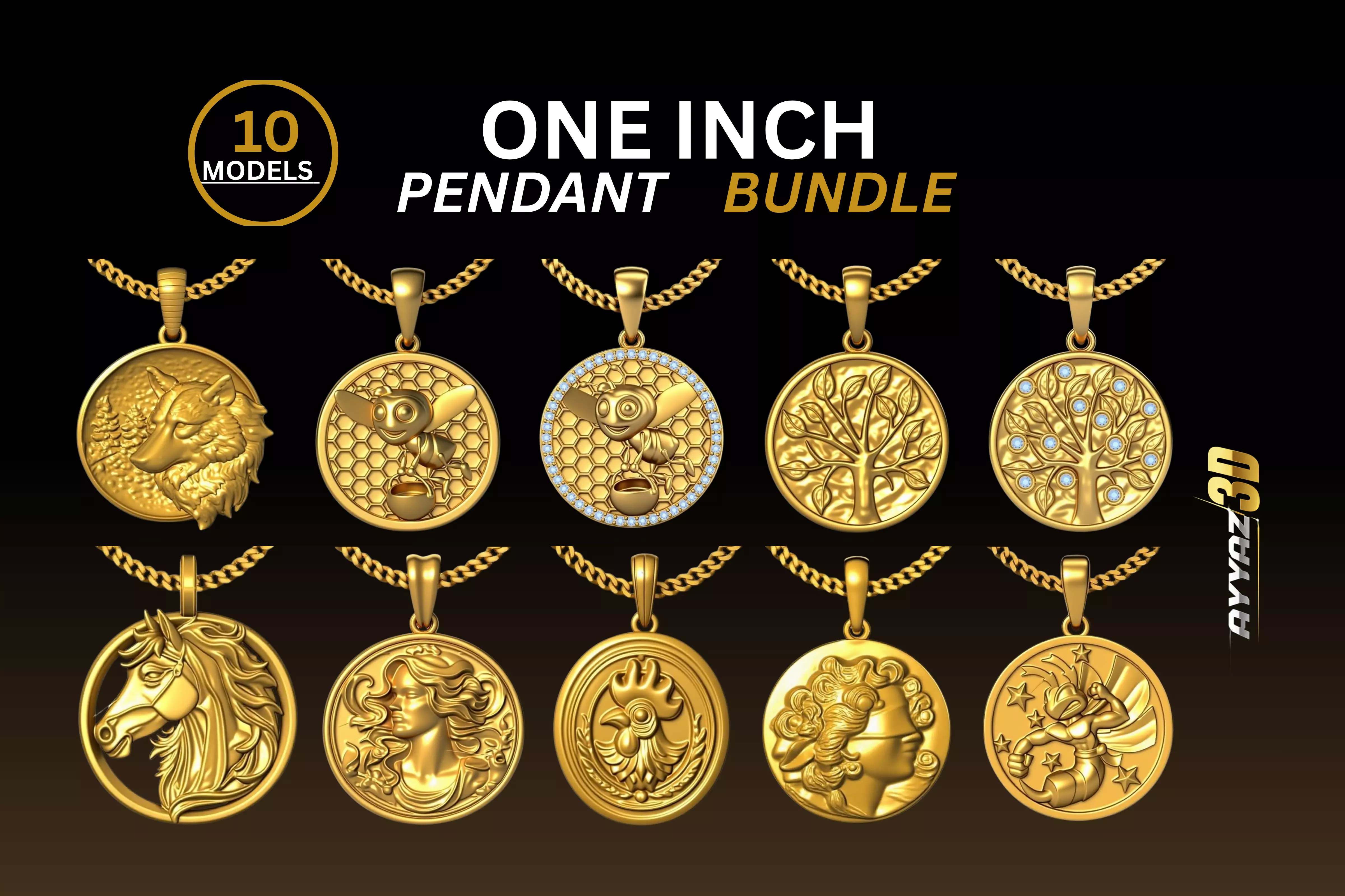 One Inch Nature Medallion Pendant Bundle - Jewelry STL Pack 3D print model