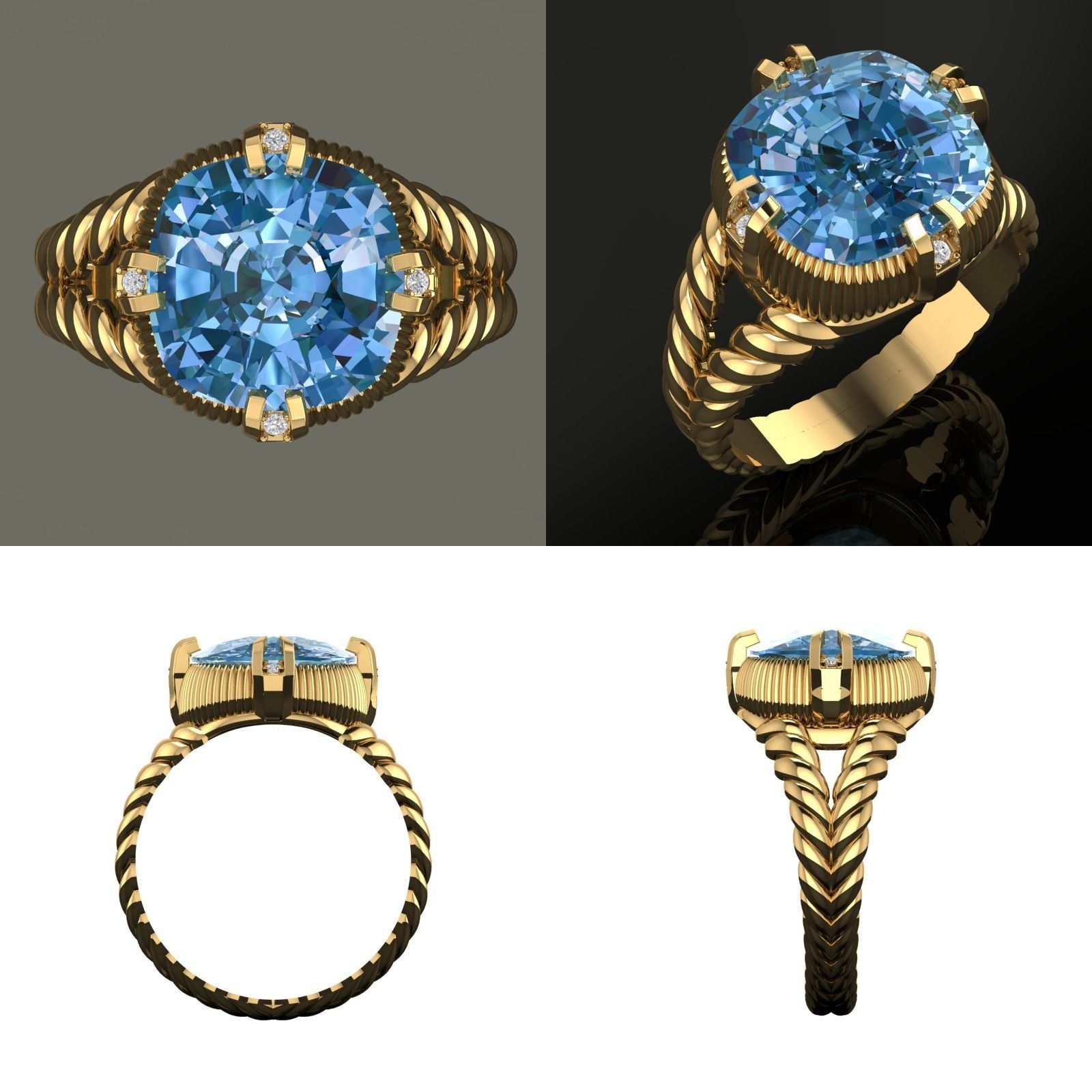 Ring with a jewel 3D print model_3