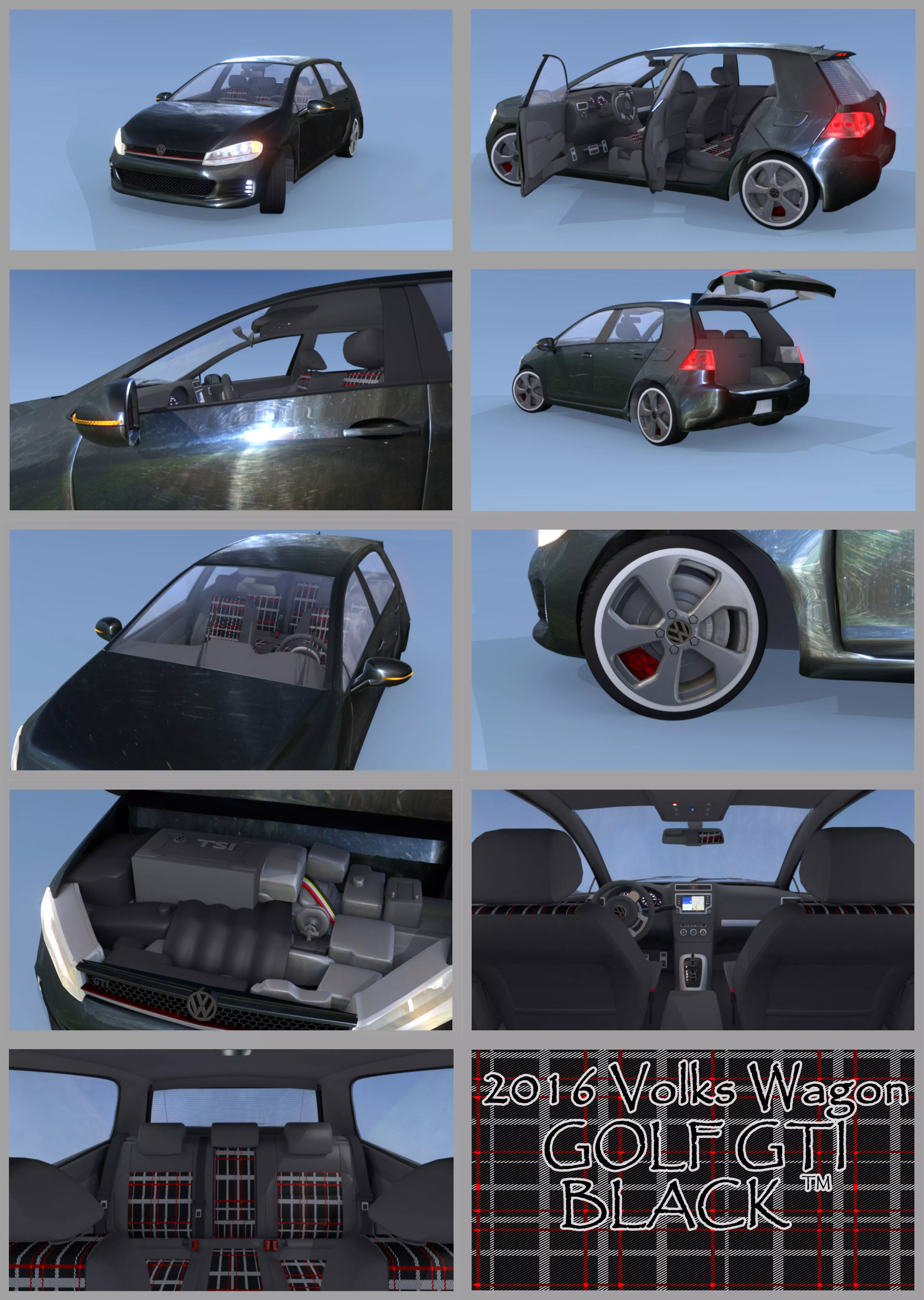 2016 Volkswagon GOLF GTI BLACK 3D model_0