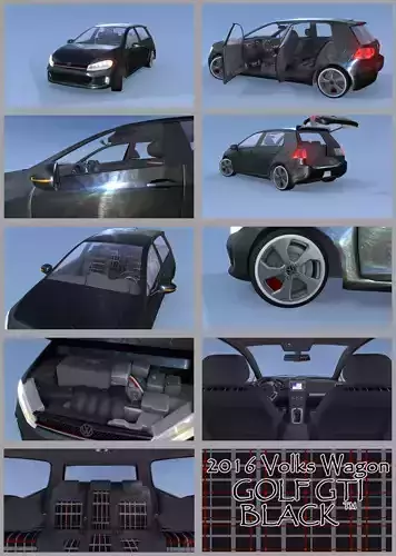 2016 Volkswagon GOLF GTI BLACK 3D model 2016 Volkswagon GOLF GTI BLACK 3D model