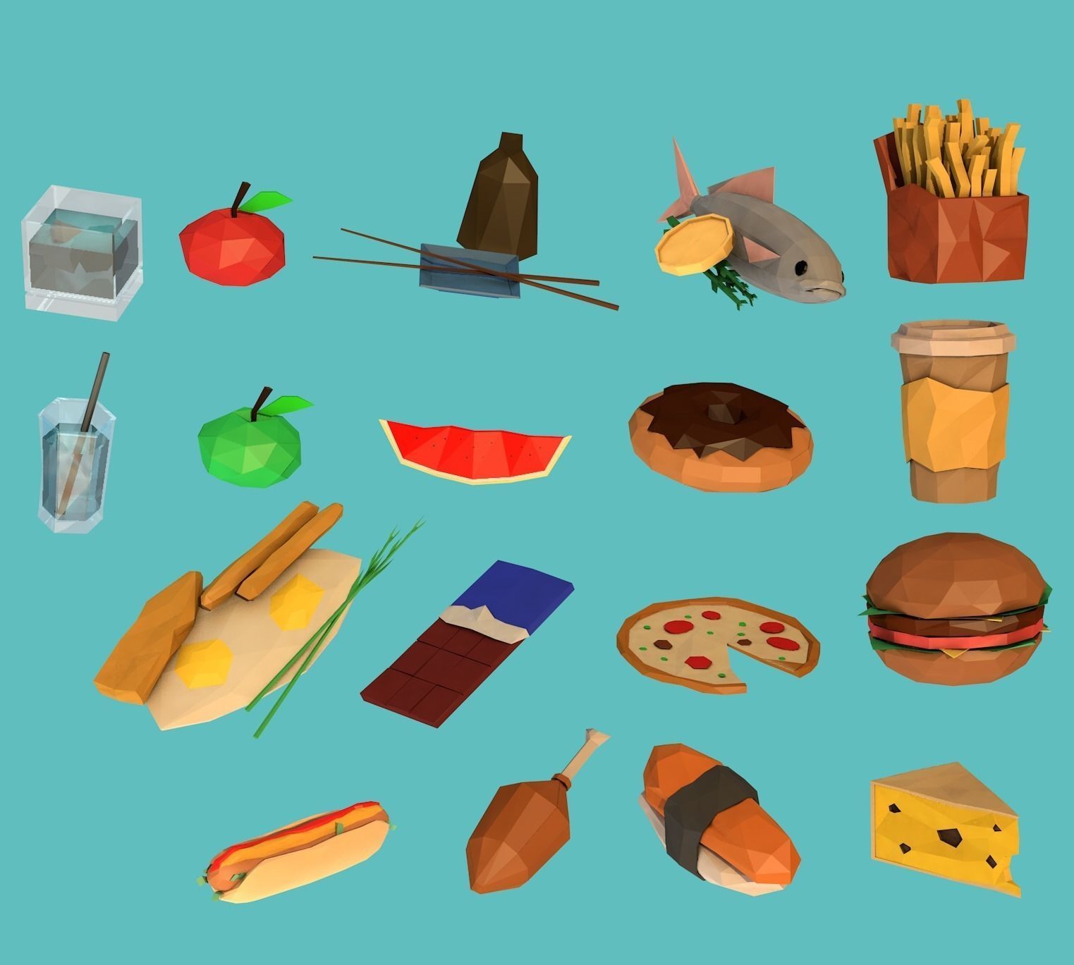 Food set bottle and chopsticks Low-poly 3D model_0