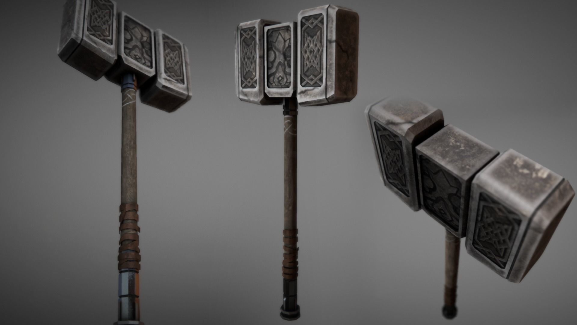 Stone Warhammer 01 Low-poly 3D model_0