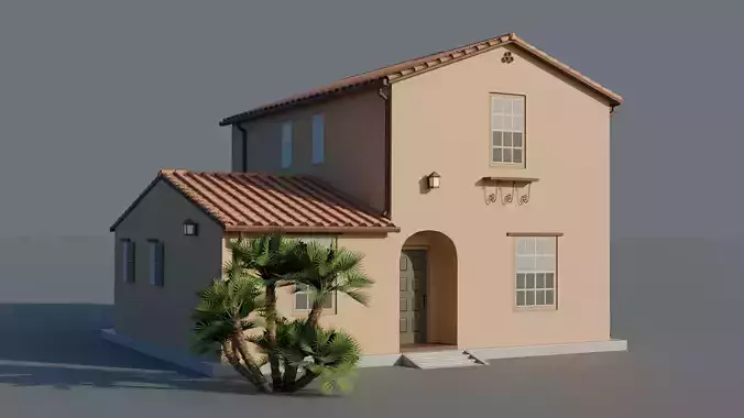 American Low Poly house 2 and Free Mediterranean Fan Palm