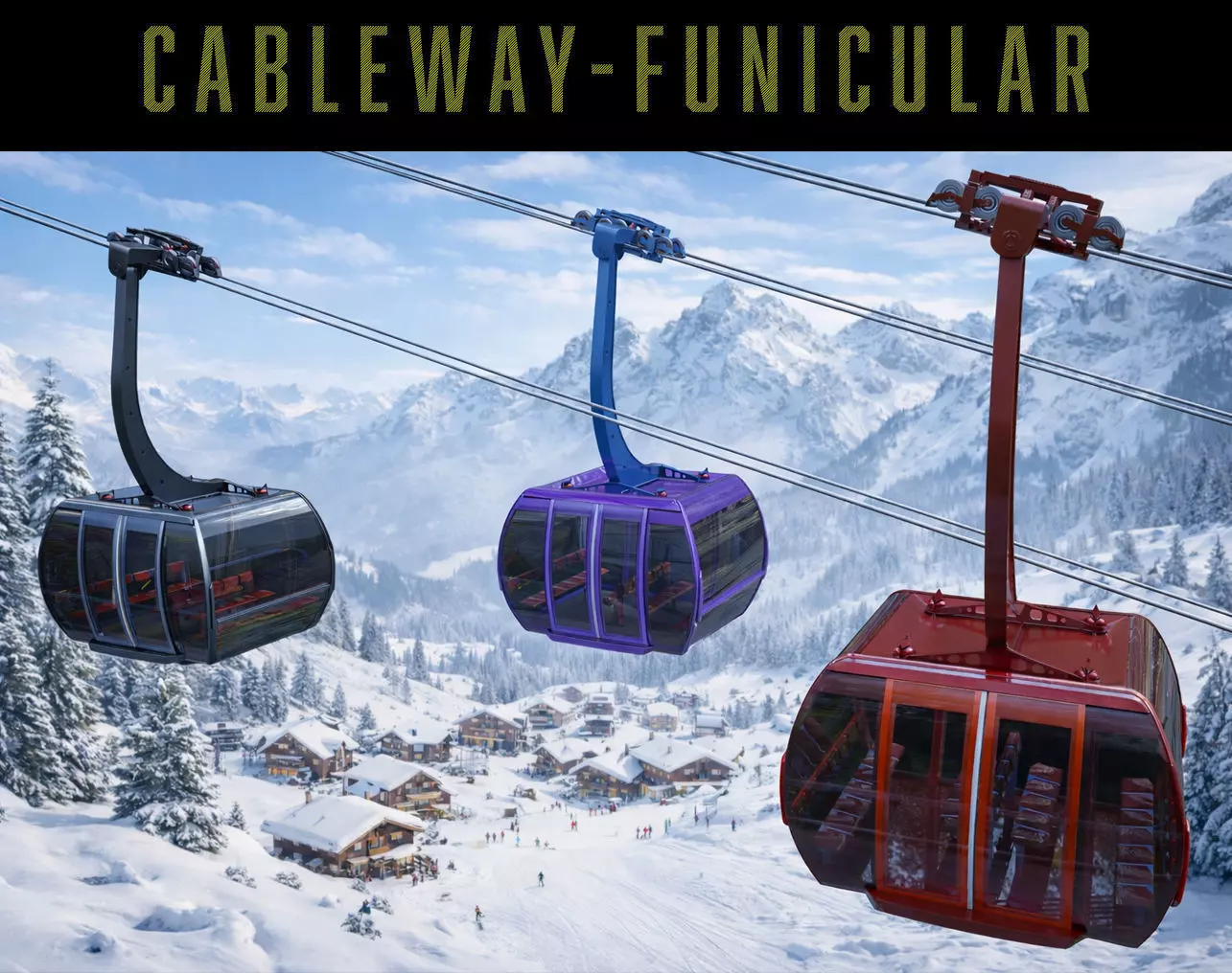 Cableway Finucular System Animated - Rigged 3D model