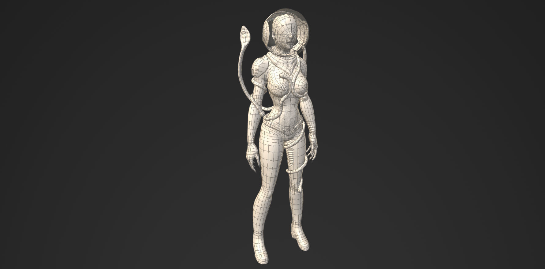 Annelies - Retro Sci-Fi Girl Low-poly 3D model_2