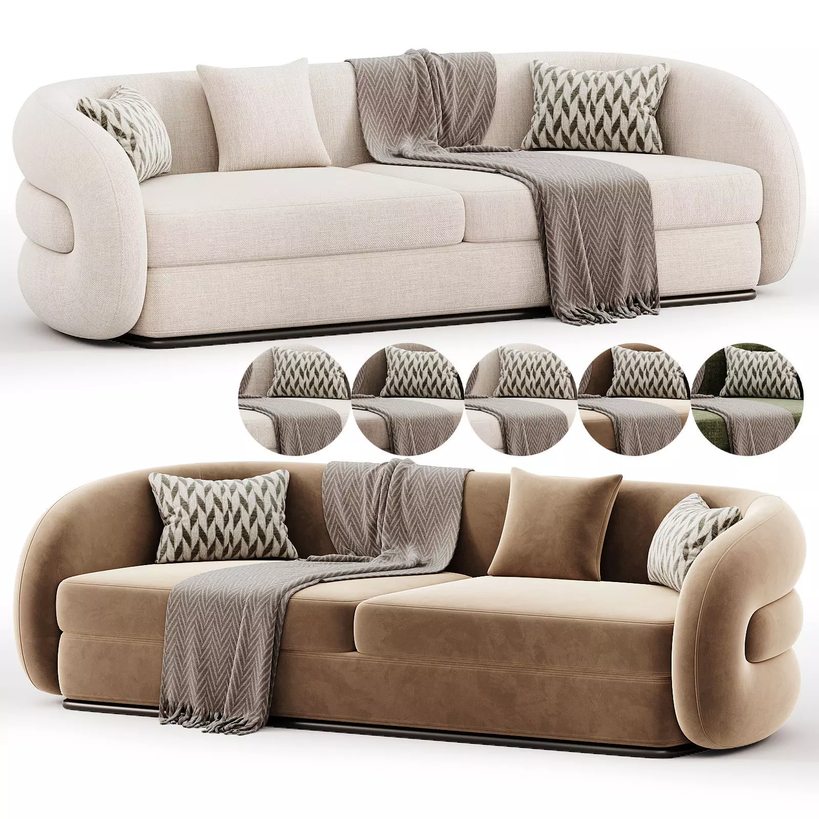 Verona Soffgrupp Beige Guld Sofa Low-poly 3D model