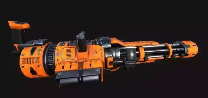 Minigun orange gun Low-poly 3D model