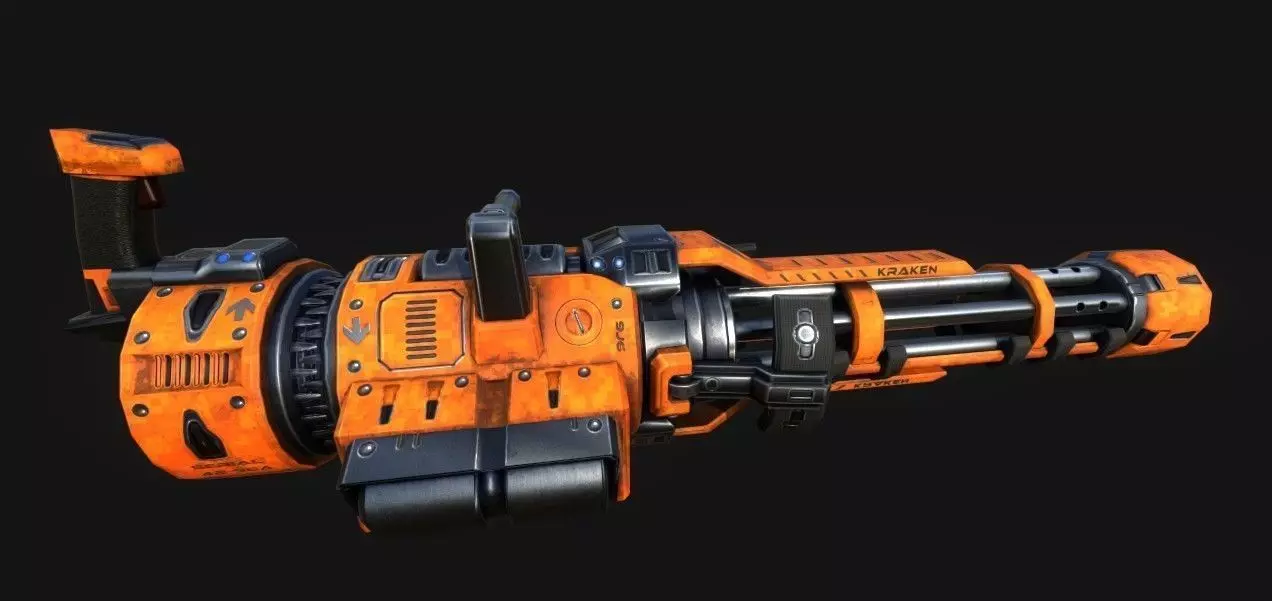 Minigun orange gun Low-poly 3D model_0