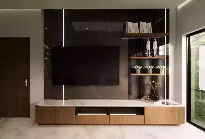 Modern TV Wall Panel with Floating Cabinet