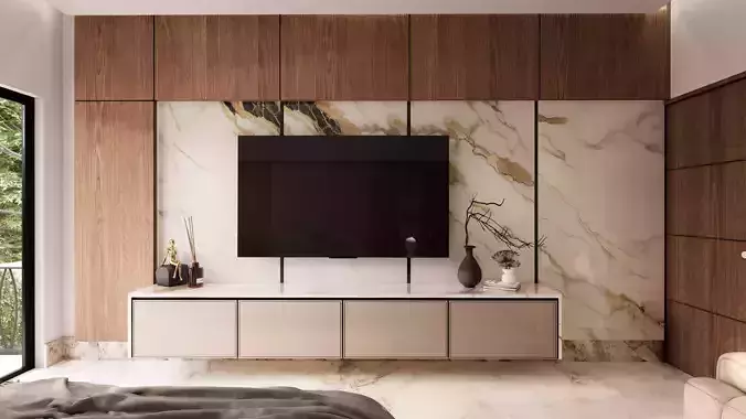 Modern TV Wall Unit with Marble Panel