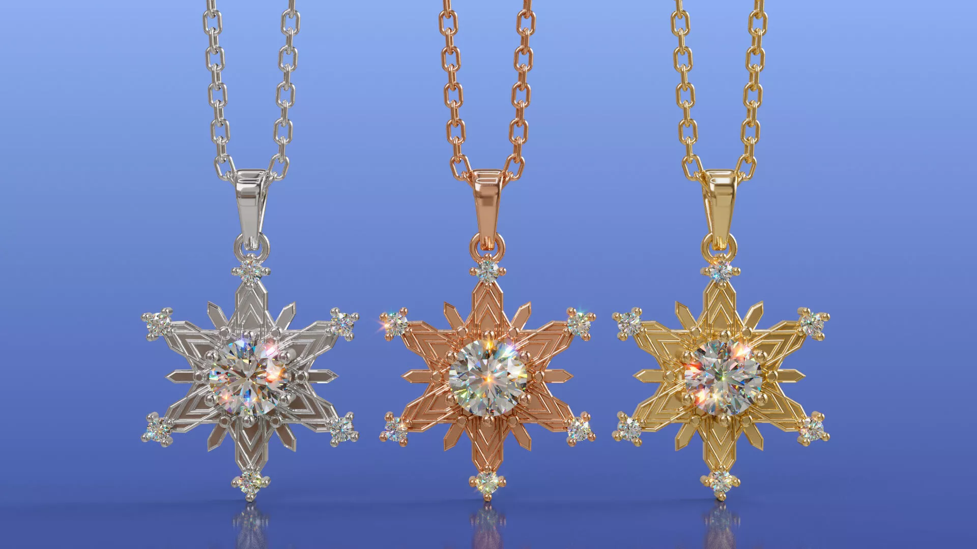 Snowflake Star 4mm Diamond Pendant Necklace 3D CAD Jewelry 3D print model