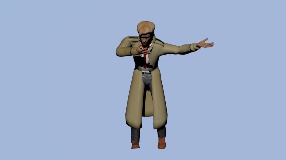 Constantine man in trench coat Low-poly 3D model_3