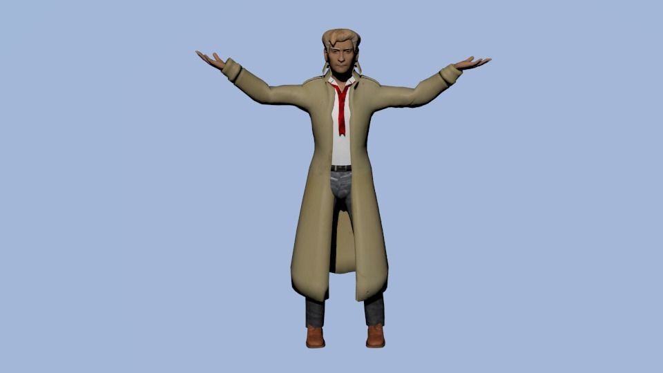 Constantine man in trench coat Low-poly 3D model_1