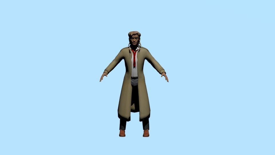 Constantine man in trench coat Low-poly 3D model_0