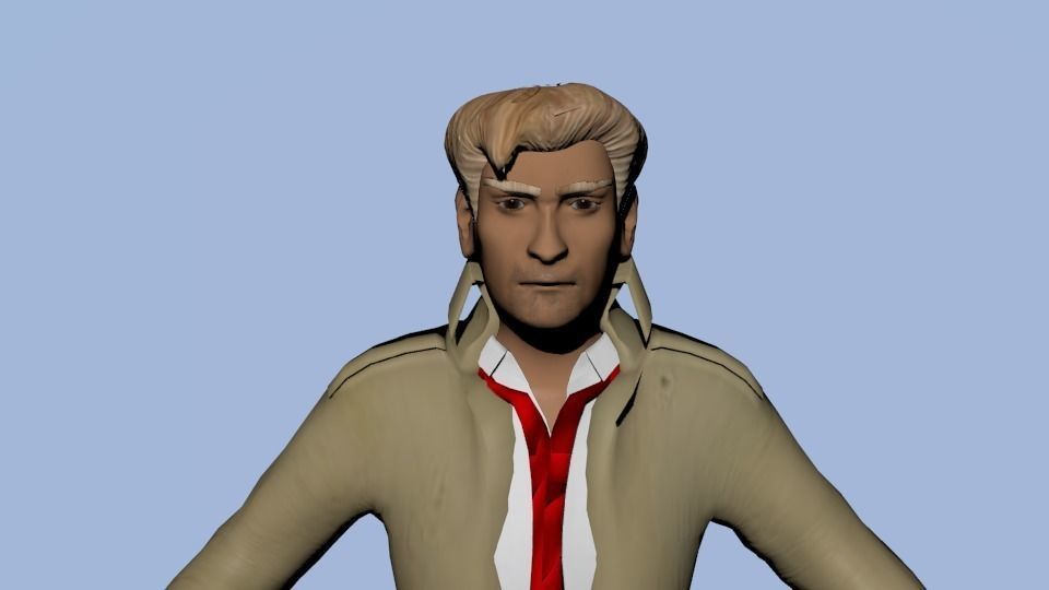 Constantine man in trench coat Low-poly 3D model_2