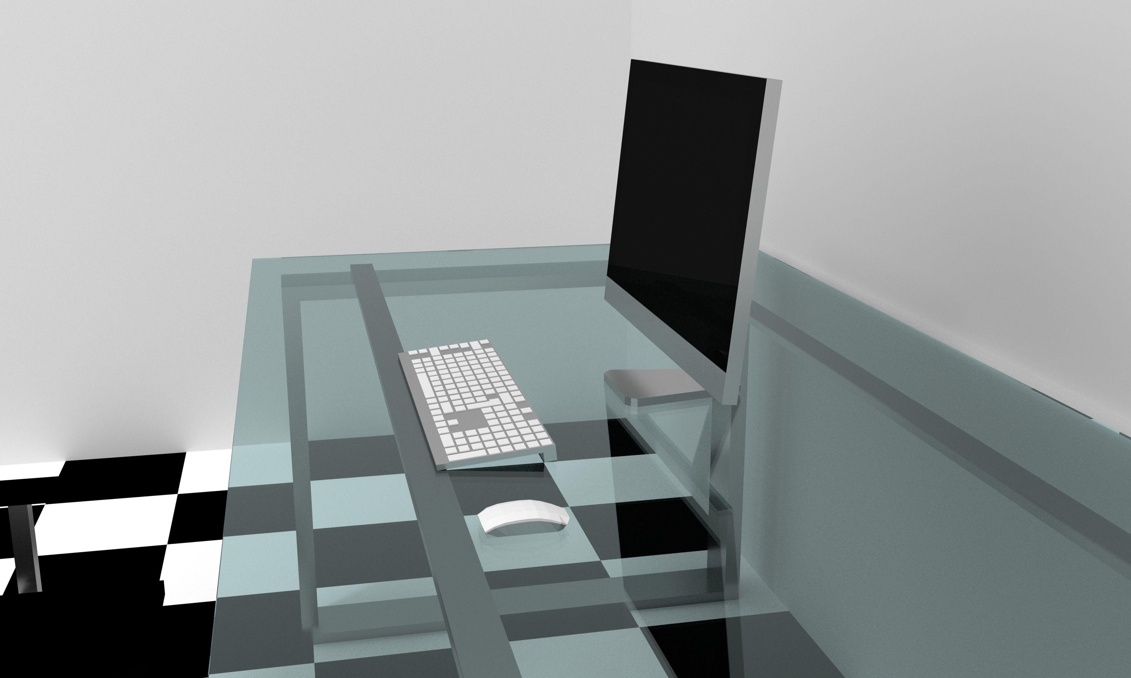 Modern Office 1 Desk plus Computer Free low-poly 3D model_2