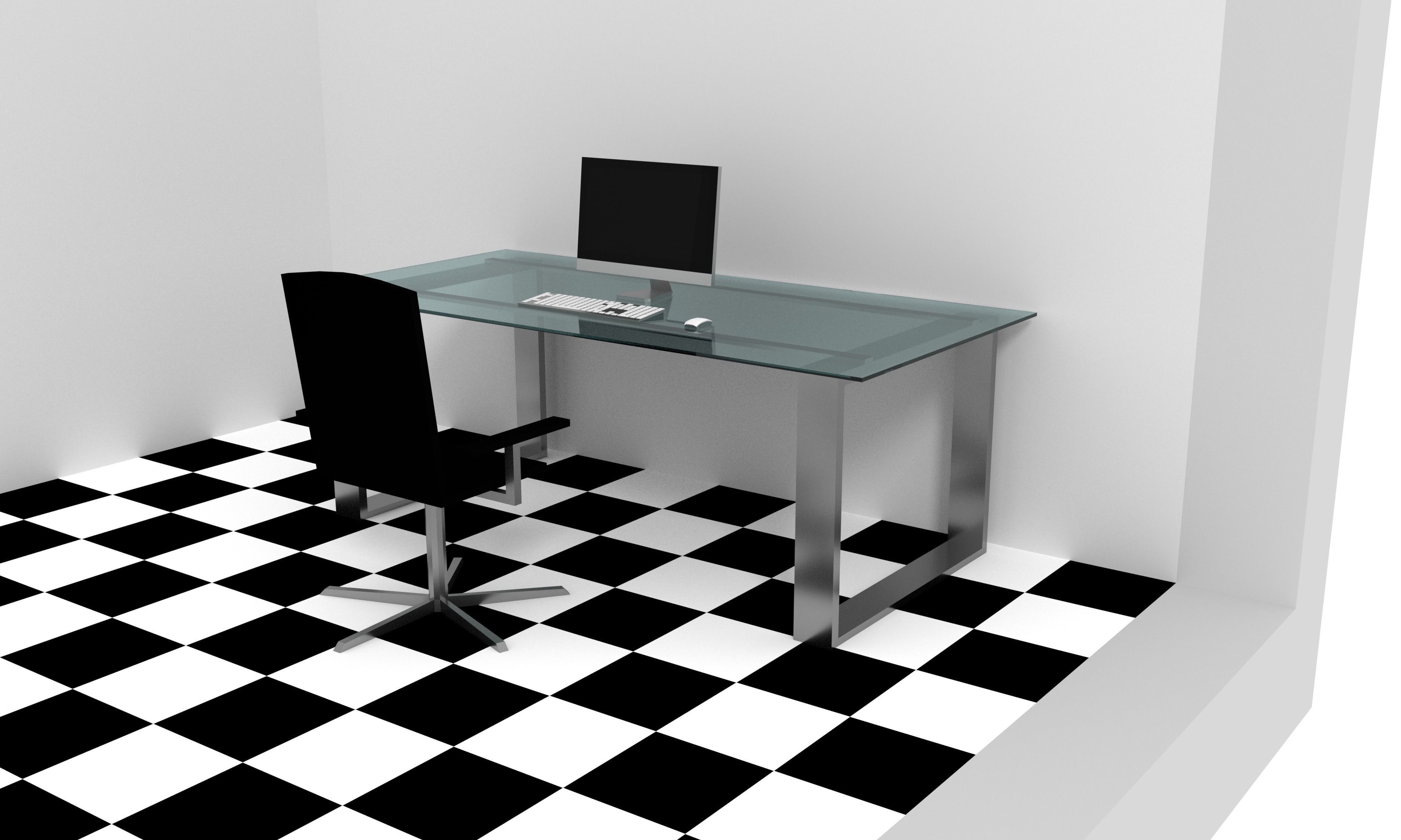 Modern Office 1 Desk plus Computer Free low-poly 3D model_0