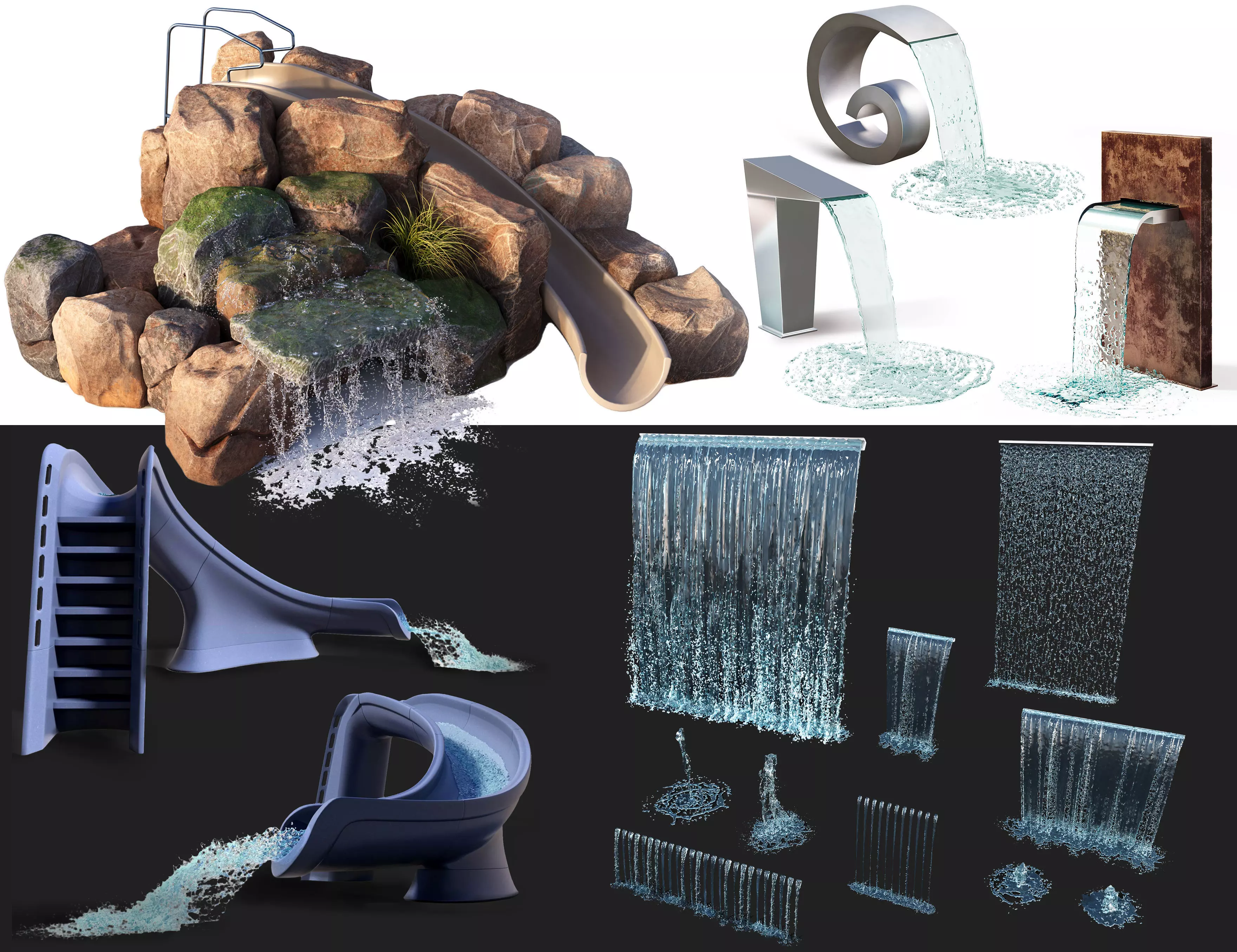 Professional Pool Waterfall and Water Fountain Assets Pack 3D model