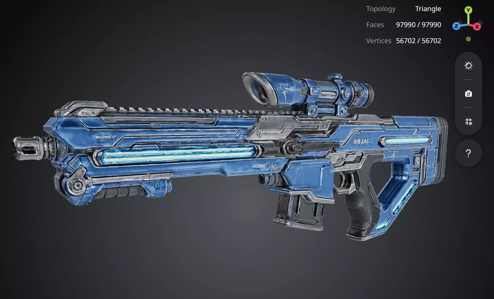 Blue Futuristic Gun 3D model