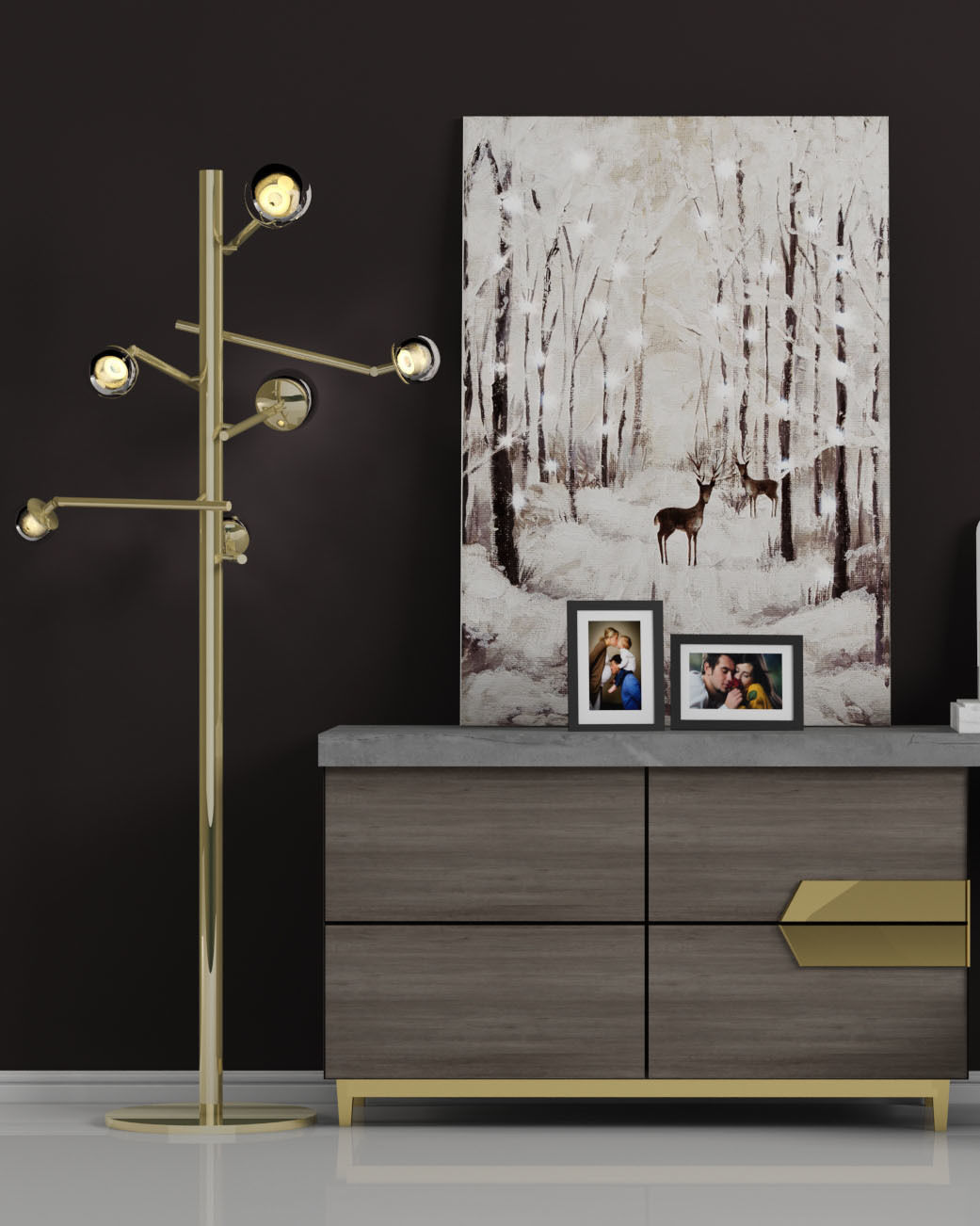 Decorative set modern dresser gold 3D model_3