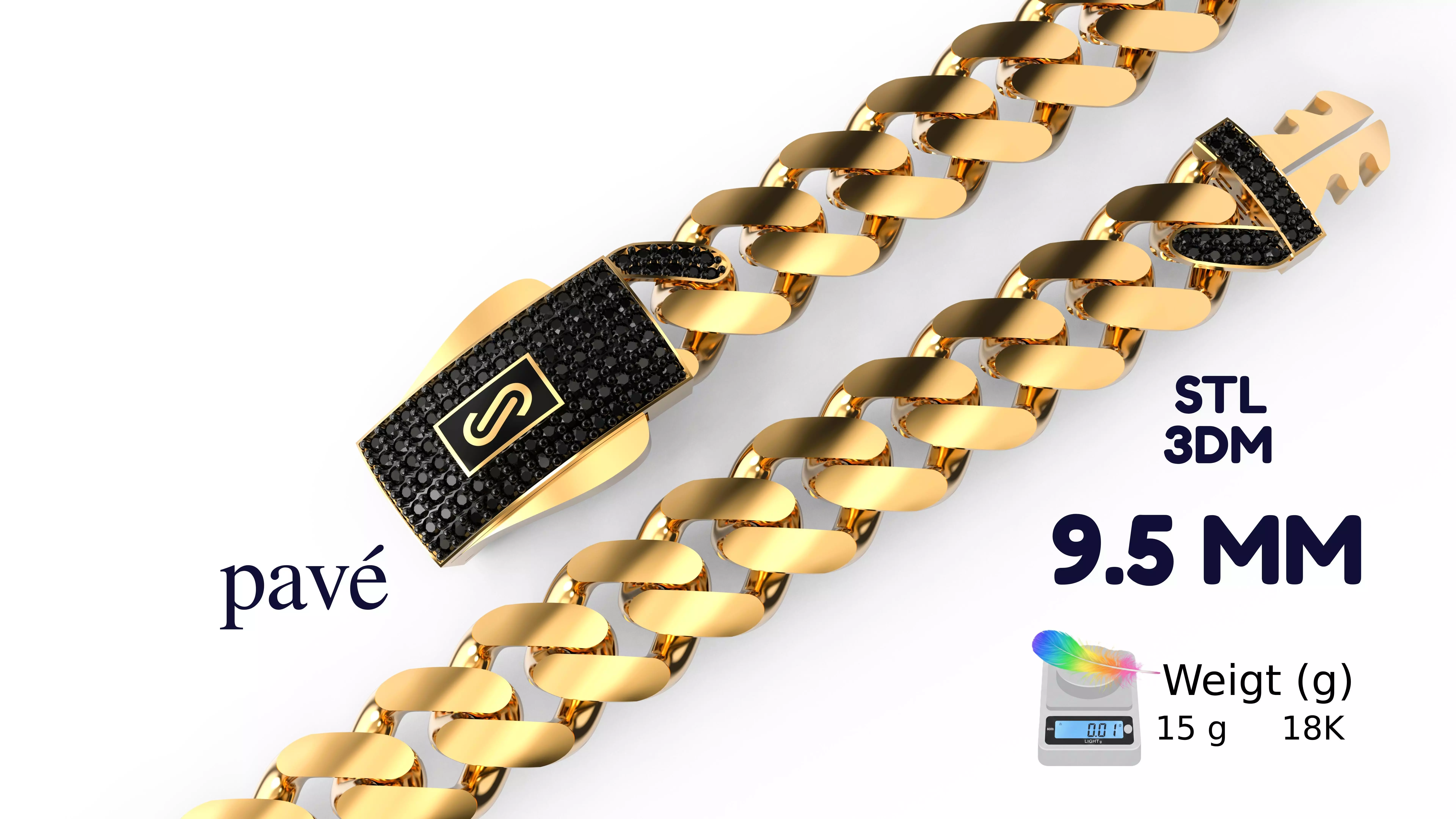 MONACOCHAIN-BRACELET-9-5MM-pave 3D print model