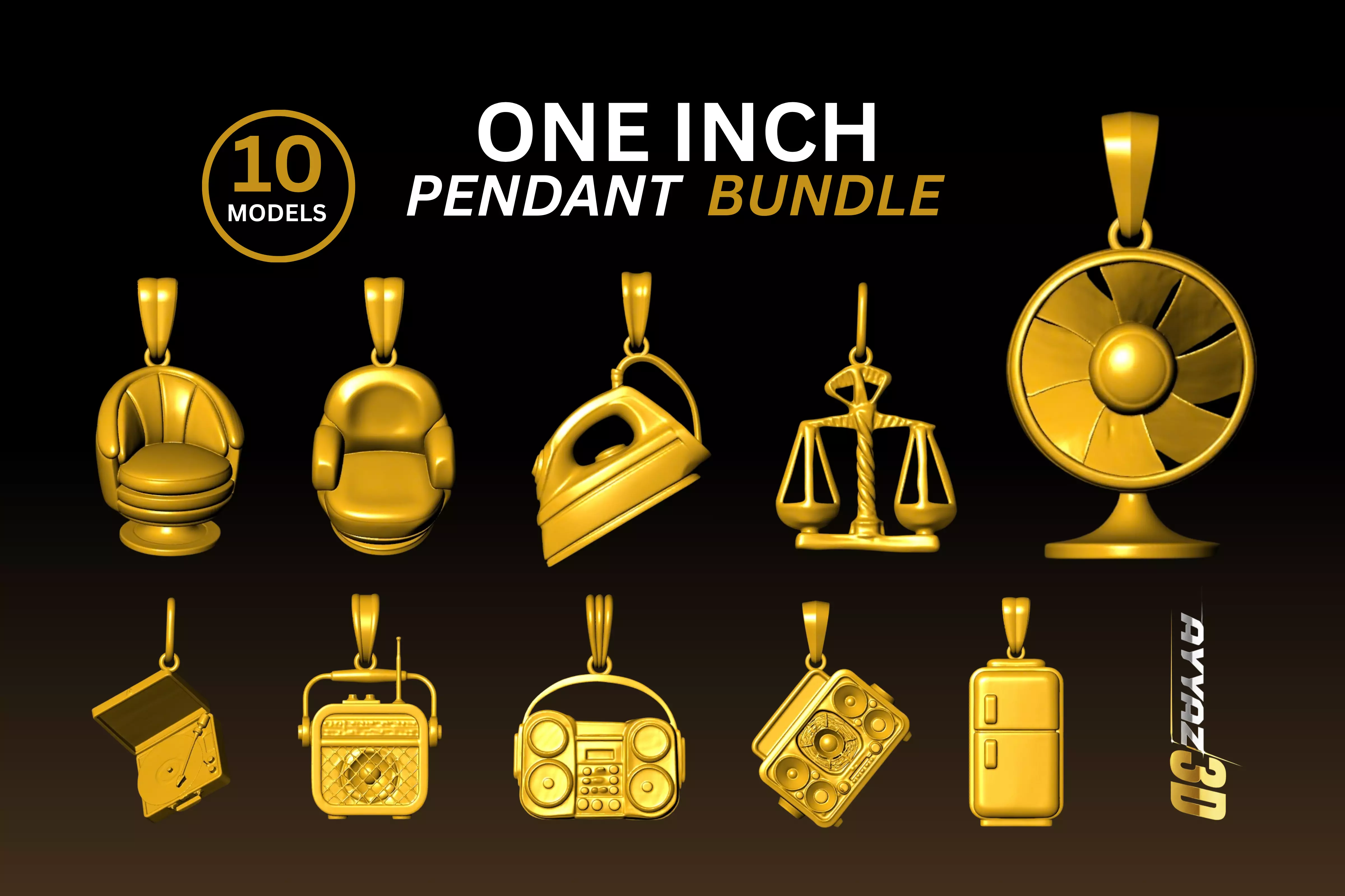 One Inch Household Object Pendant Bundle - Jewelry STL Pack 3D print model
