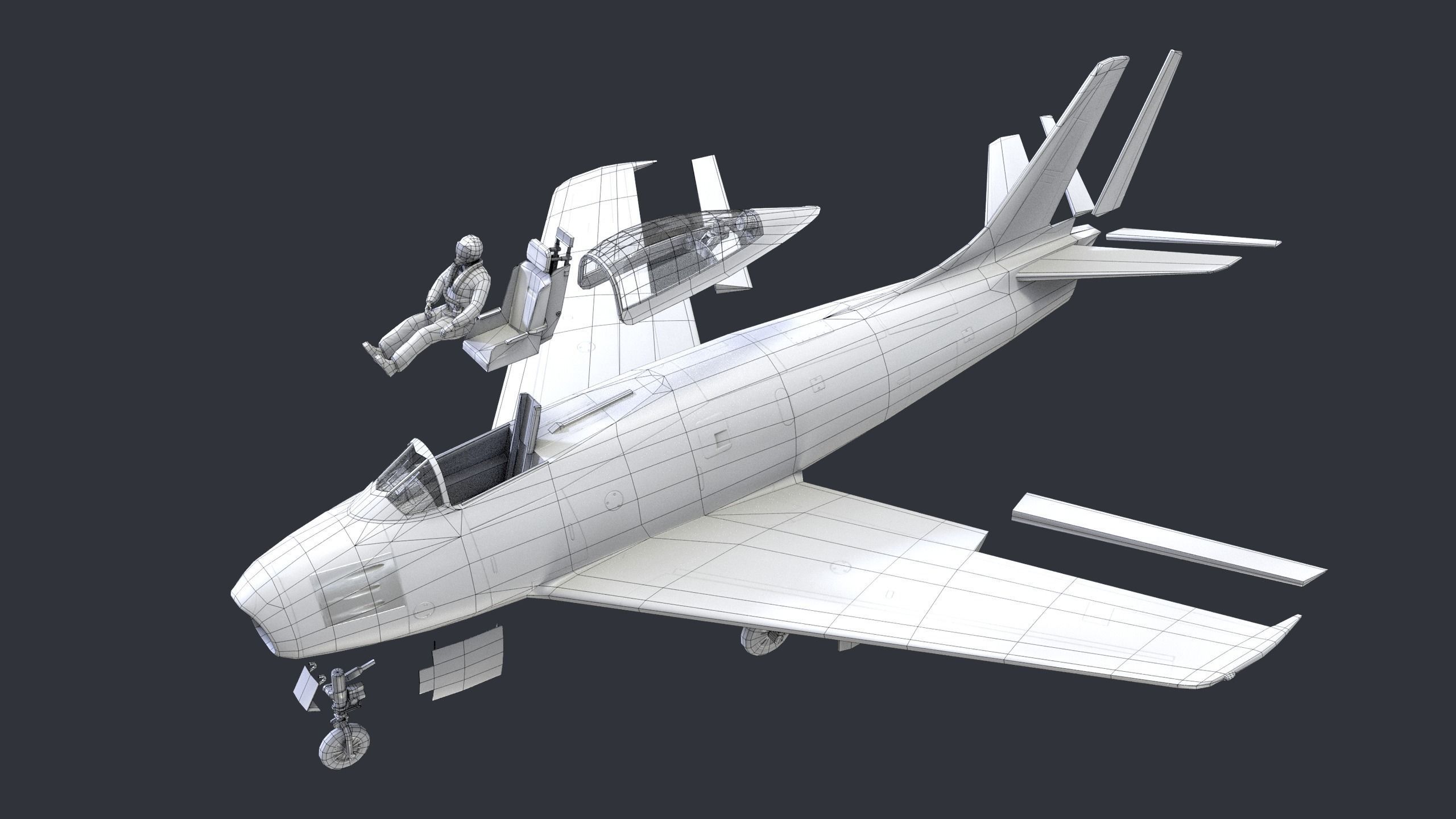 Lowpoly F-86 Sabre Jet Fighter with Pilot Low-poly 3D model_13