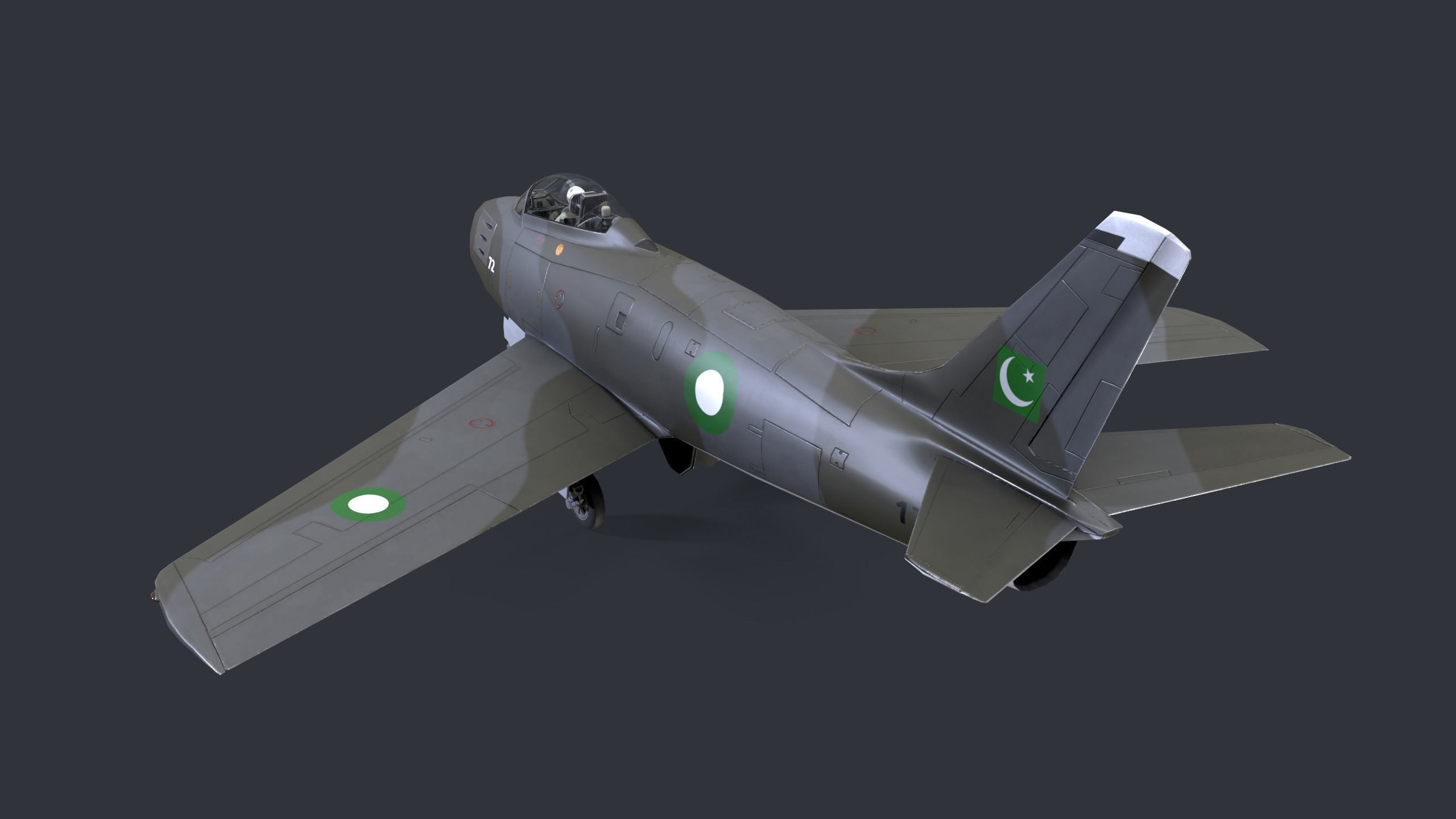 Lowpoly F-86 Sabre Jet Fighter with Pilot Low-poly 3D model_3