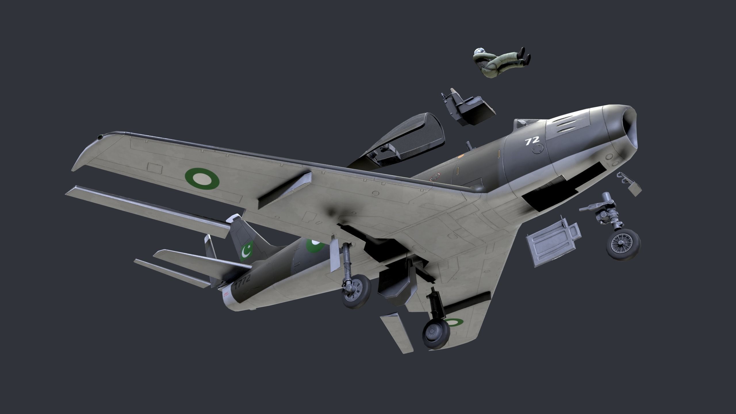 Lowpoly F-86 Sabre Jet Fighter with Pilot Low-poly 3D model_10