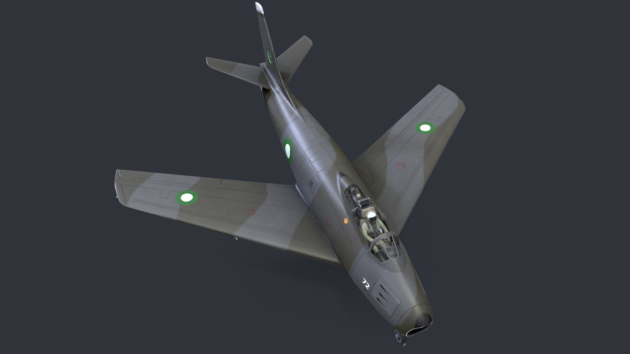 Lowpoly F-86 Sabre Jet Fighter with Pilot Low-poly 3D model_1