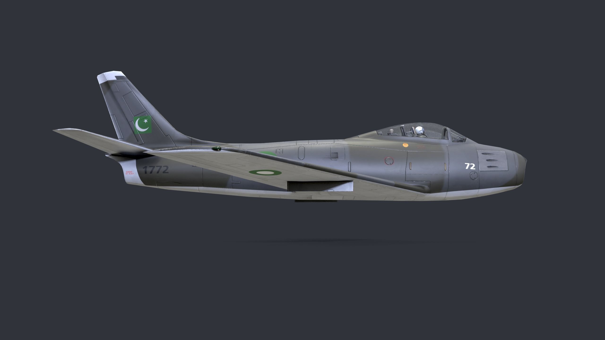 Lowpoly F-86 Sabre Jet Fighter with Pilot Low-poly 3D model_5