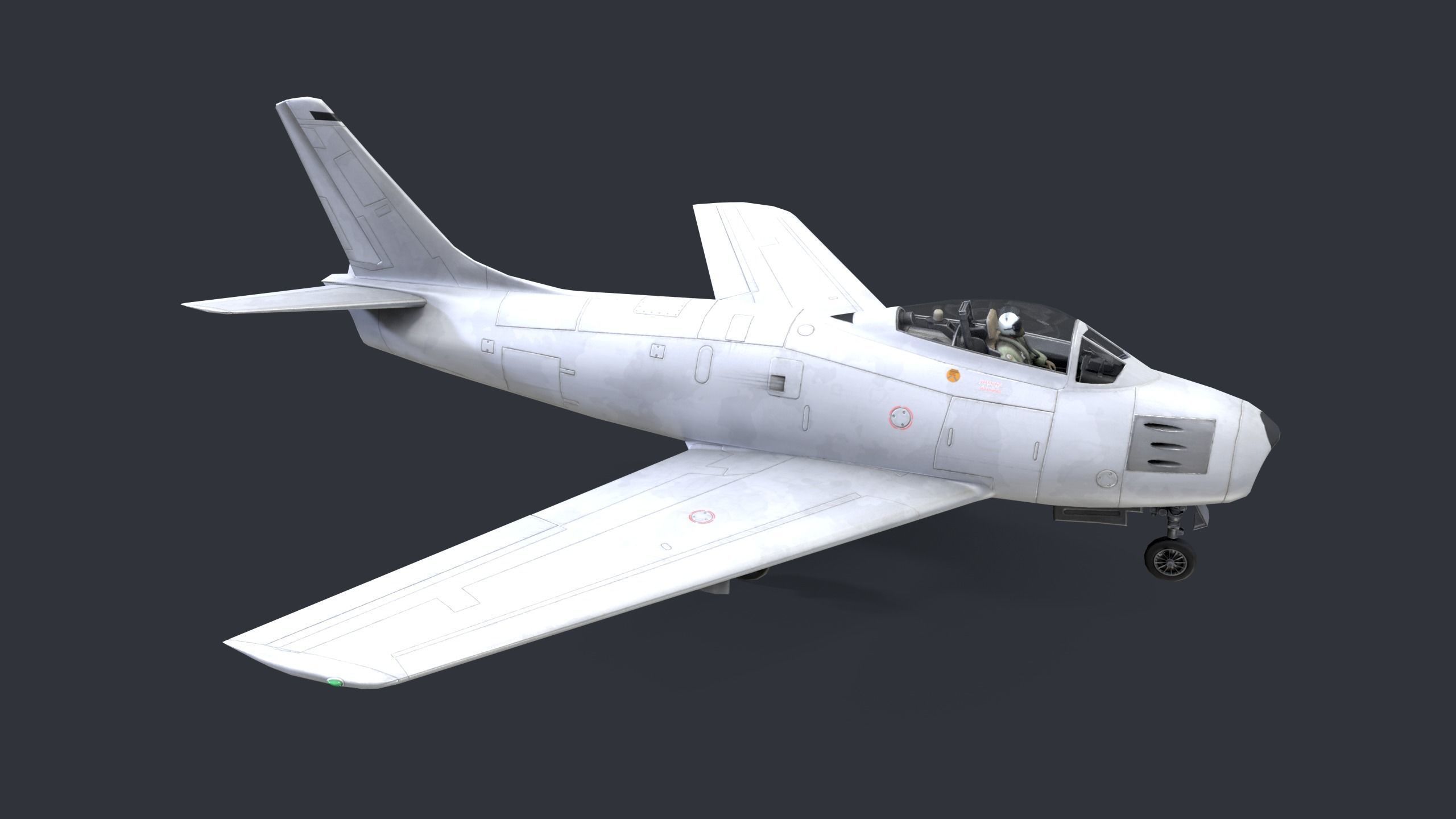 Lowpoly F-86 Sabre Jet Fighter with Pilot Low-poly 3D model_12