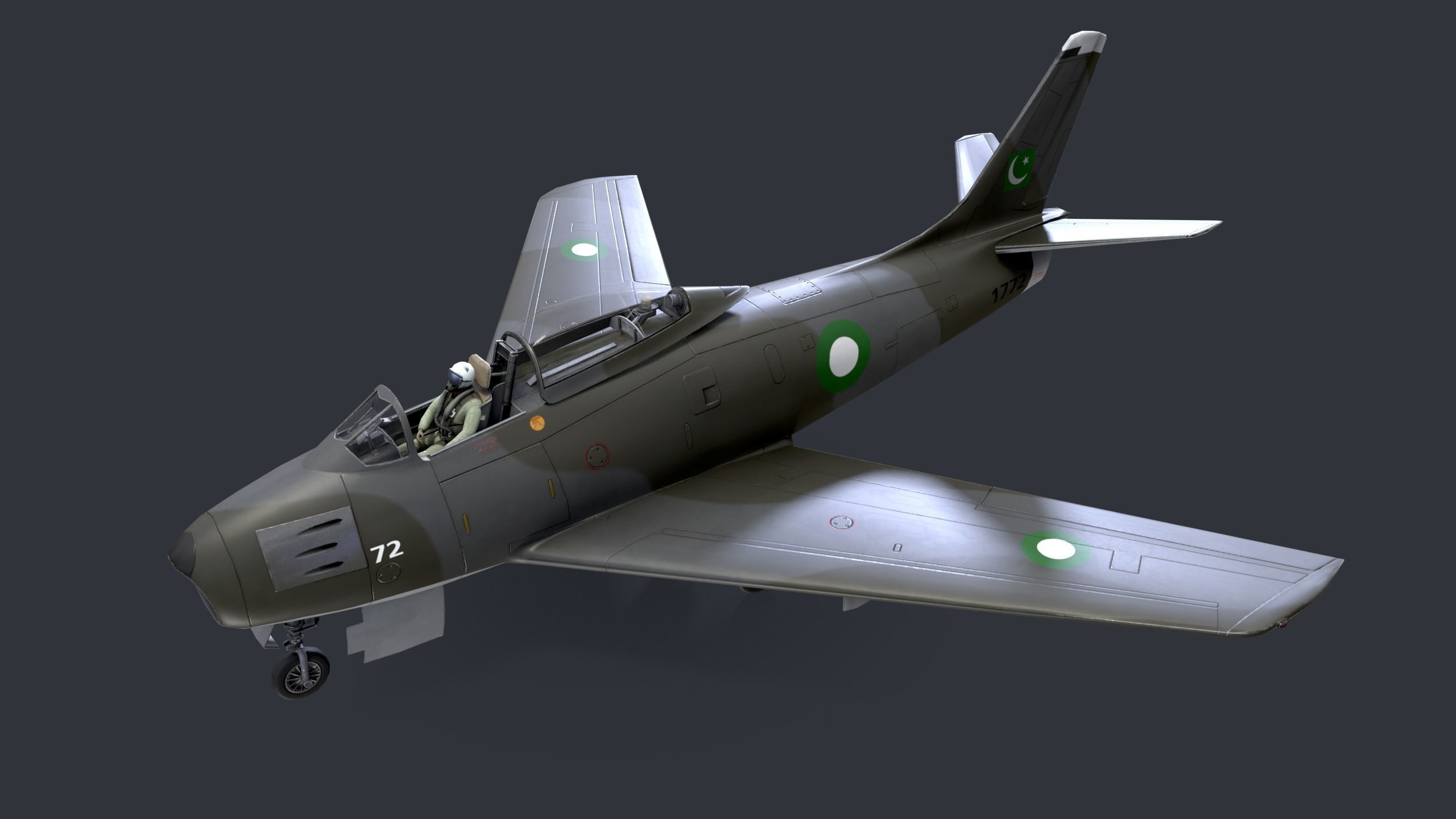 Lowpoly F-86 Sabre Jet Fighter with Pilot Low-poly 3D model_11