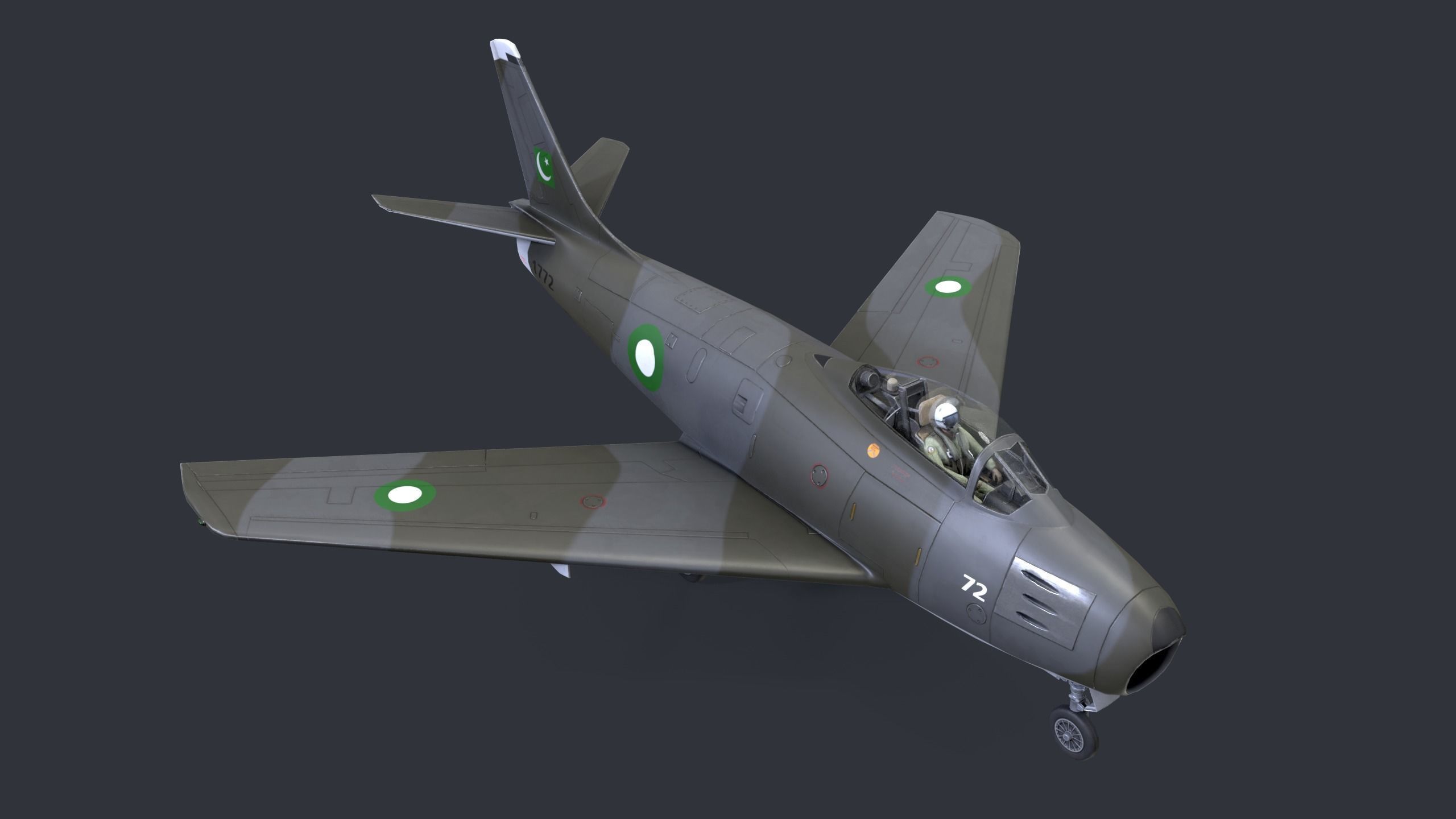 Lowpoly F-86 Sabre Jet Fighter with Pilot Low-poly 3D model_2