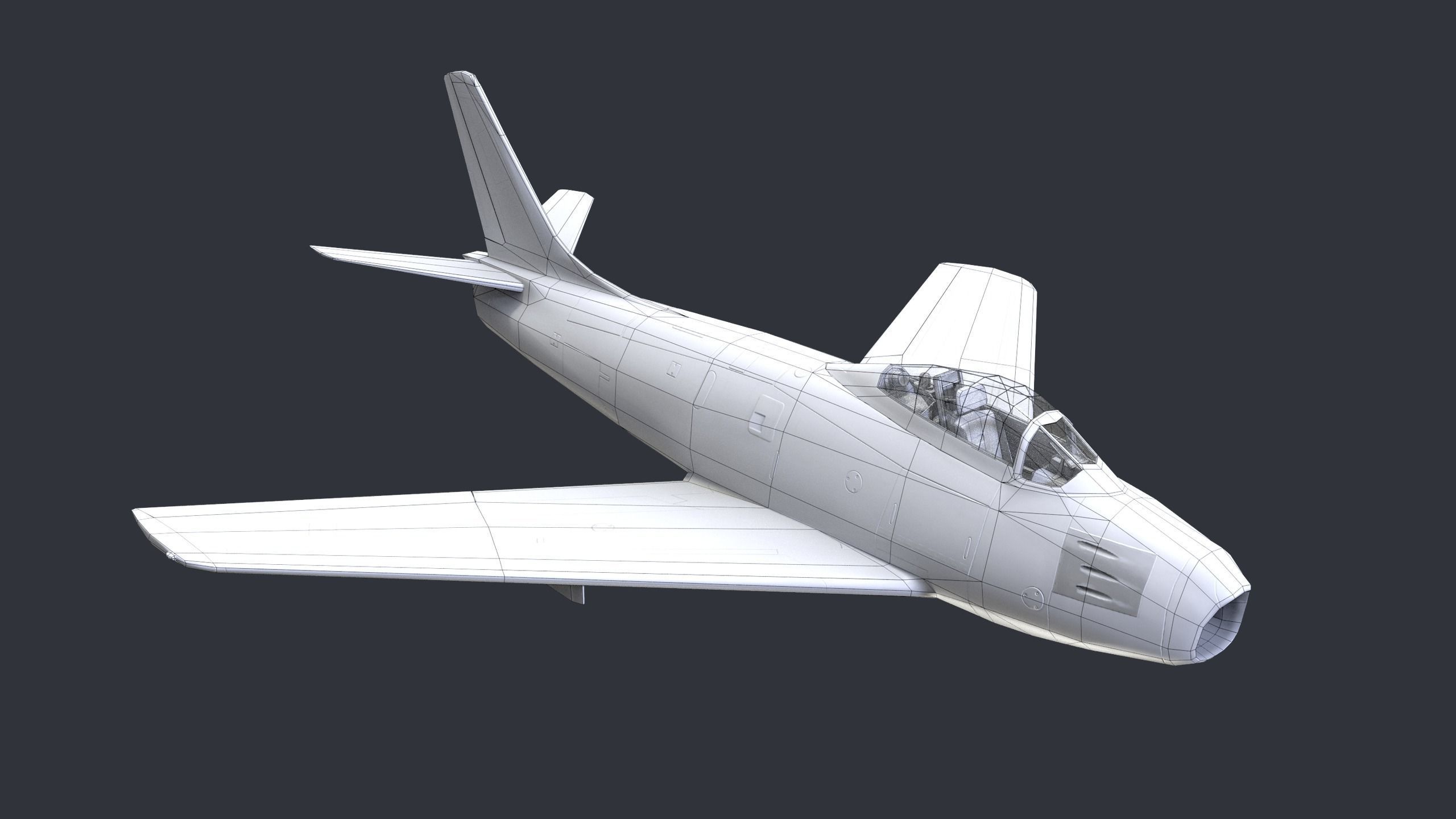 Lowpoly F-86 Sabre Jet Fighter with Pilot Low-poly 3D model_15