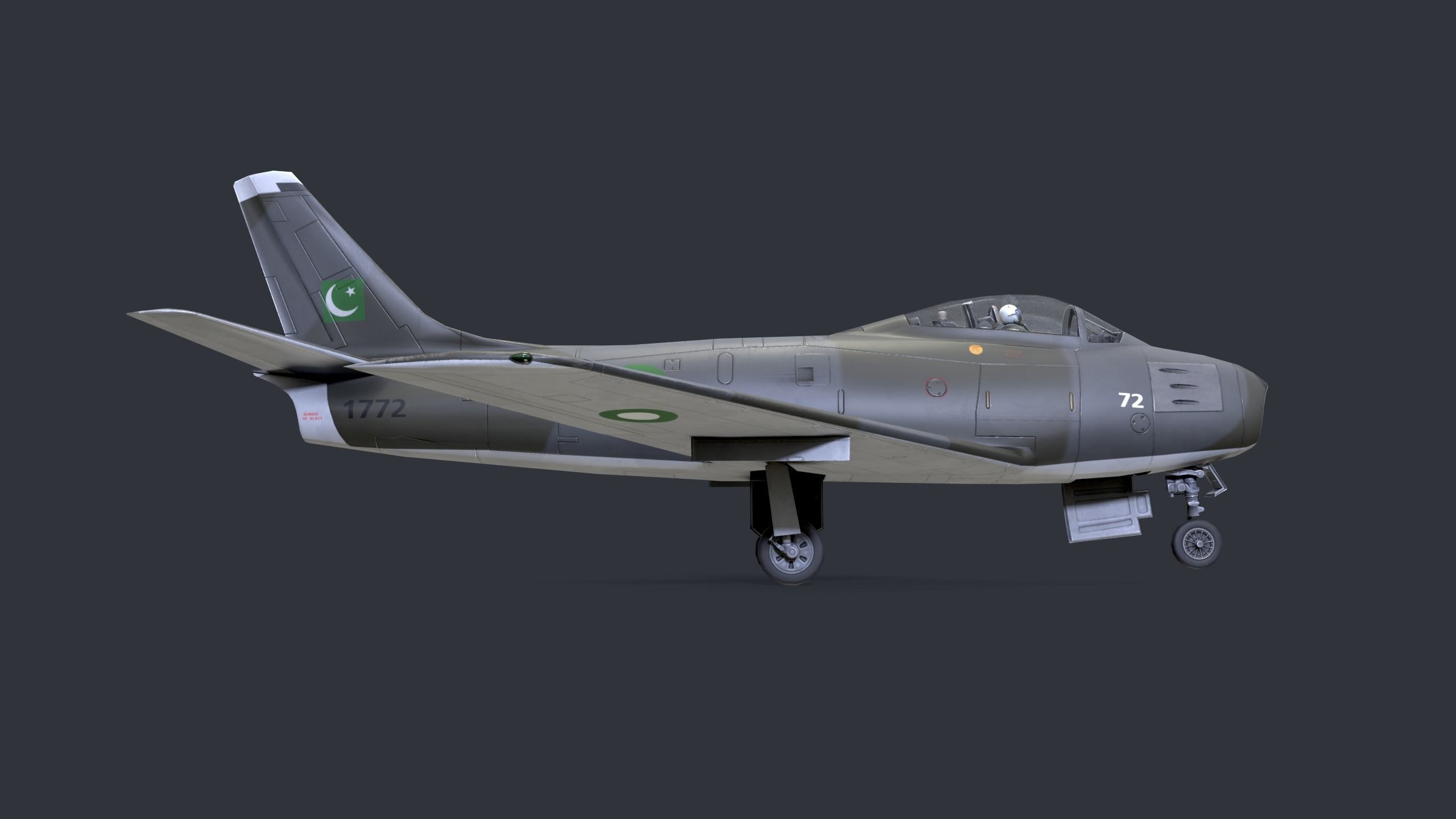 Lowpoly F-86 Sabre Jet Fighter with Pilot Low-poly 3D model_4