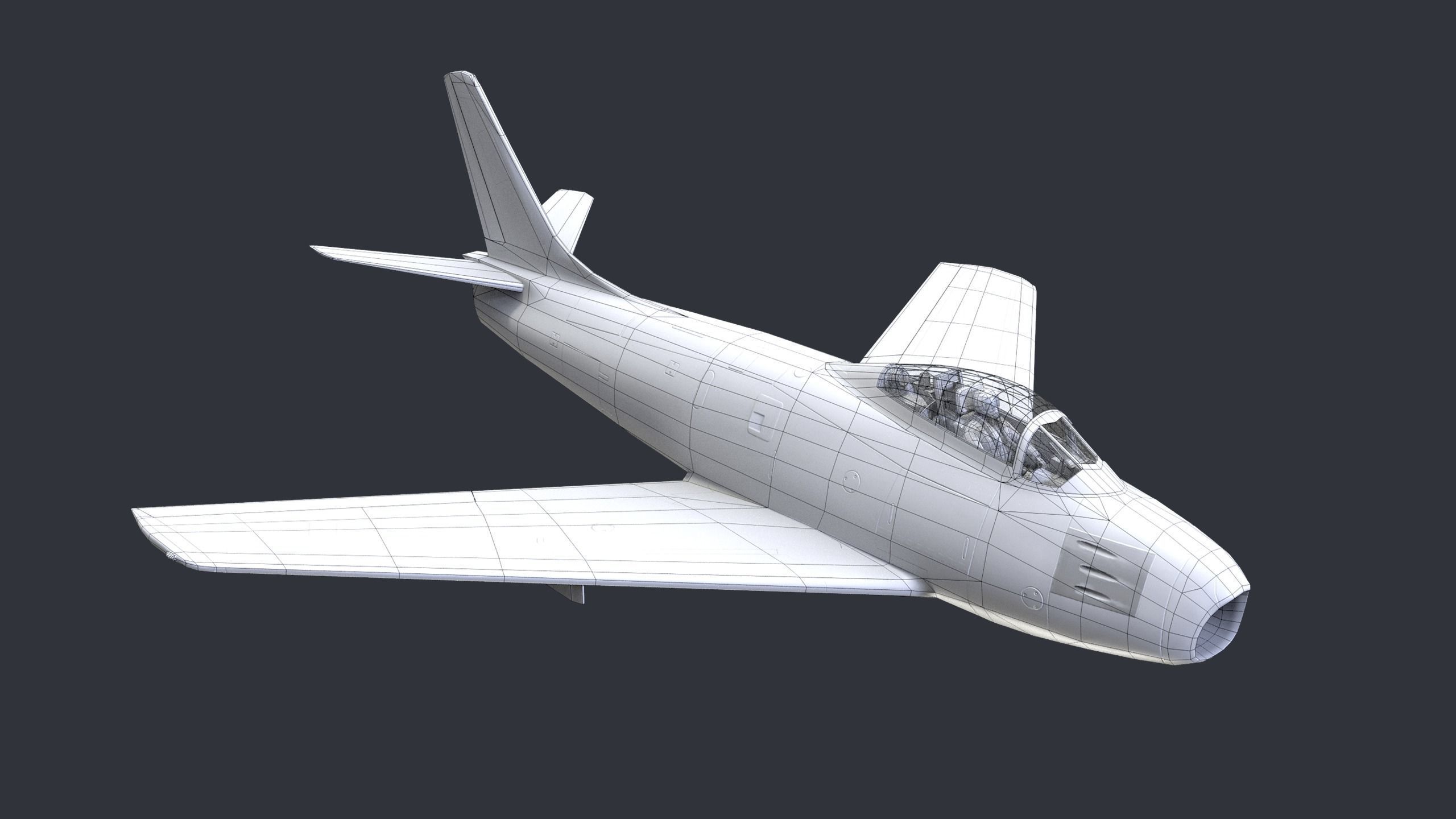 Lowpoly F-86 Sabre Jet Fighter with Pilot Low-poly 3D model_14