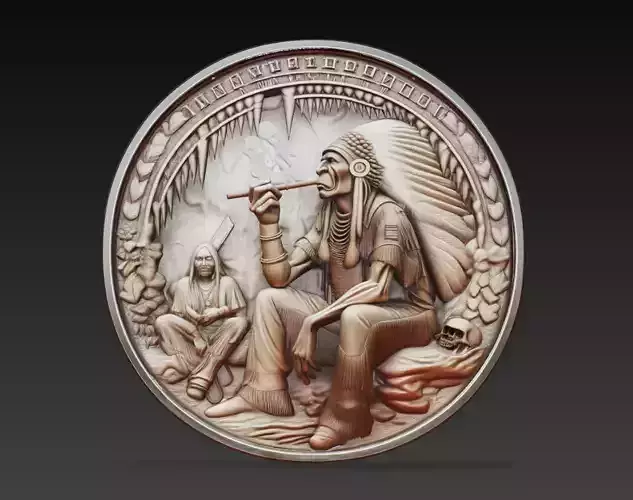 Native Tribal Chief Story Coin Relief 3D Model