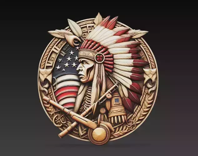 Tribal Chief Warrior Coin Relief Sculpture 3D Model