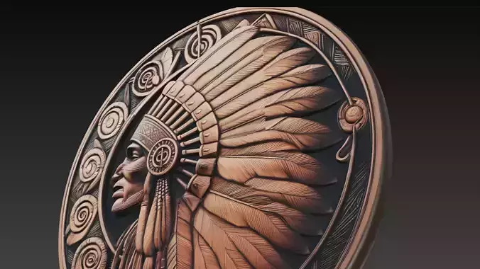 Native American Chief Coin Relief Sculpture 3D Model
