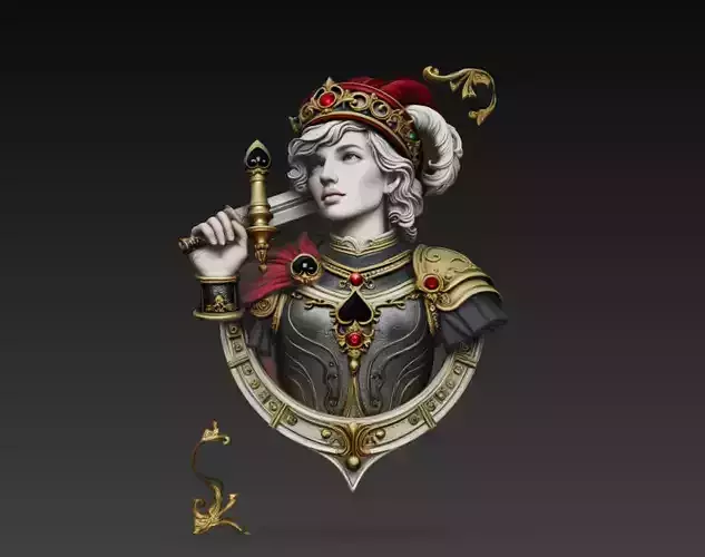Jack of Spades Royal Card Bust Sculpture 3D Model