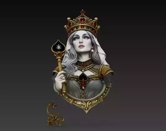 Queen of Spades Royal Bust Card Sculpture 3D Model