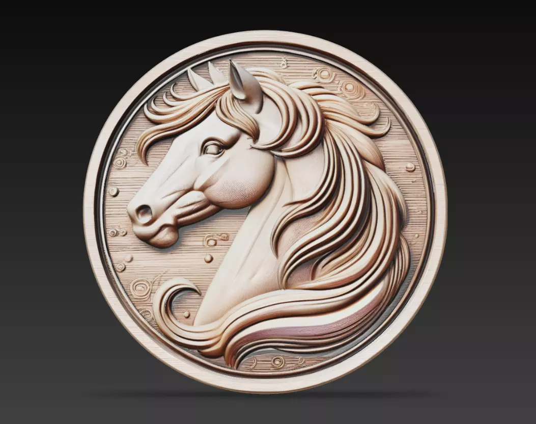 Horse Head Coin Relief Sculpture 3D Model 3D print model