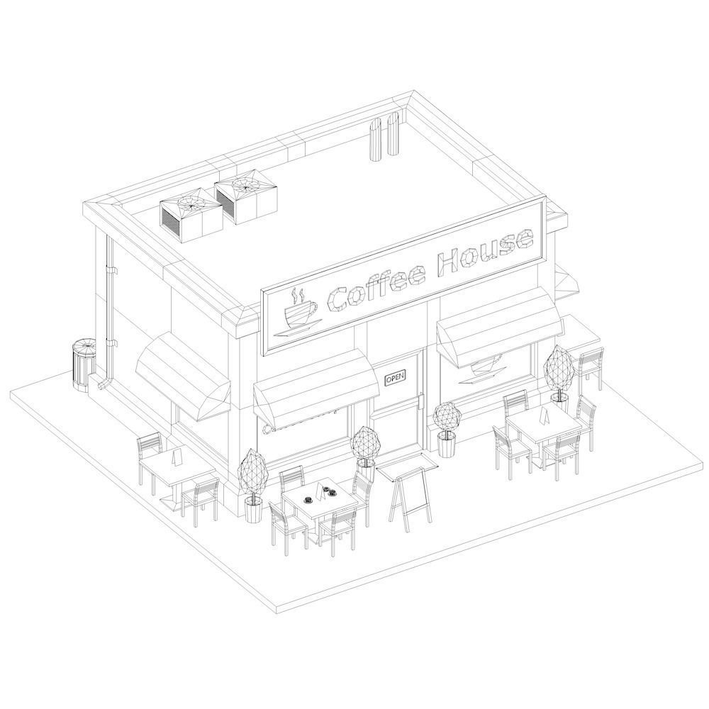 Low Poly Coffee House Low-poly 3D model_10
