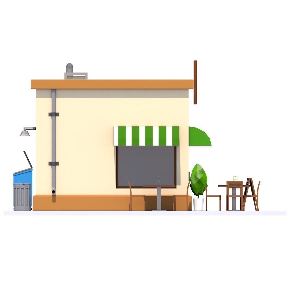 Low Poly Coffee House Low-poly 3D model_9